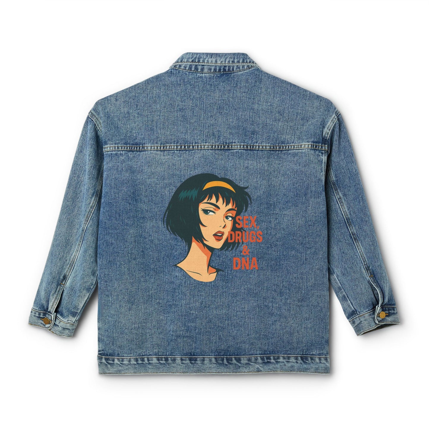 Trendy Women's Denim Jacket with Unique Graphic Print, Casual Outerwear, Adjustable Fit, Vintage Style, Perfect for Spring and Fall