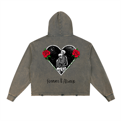 Vintage Washed Frayed-Hem Hoodie