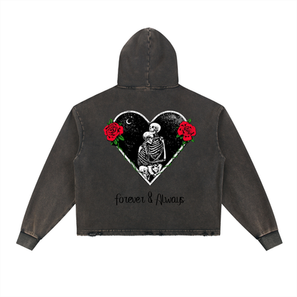 Vintage Washed Frayed-Hem Hoodie